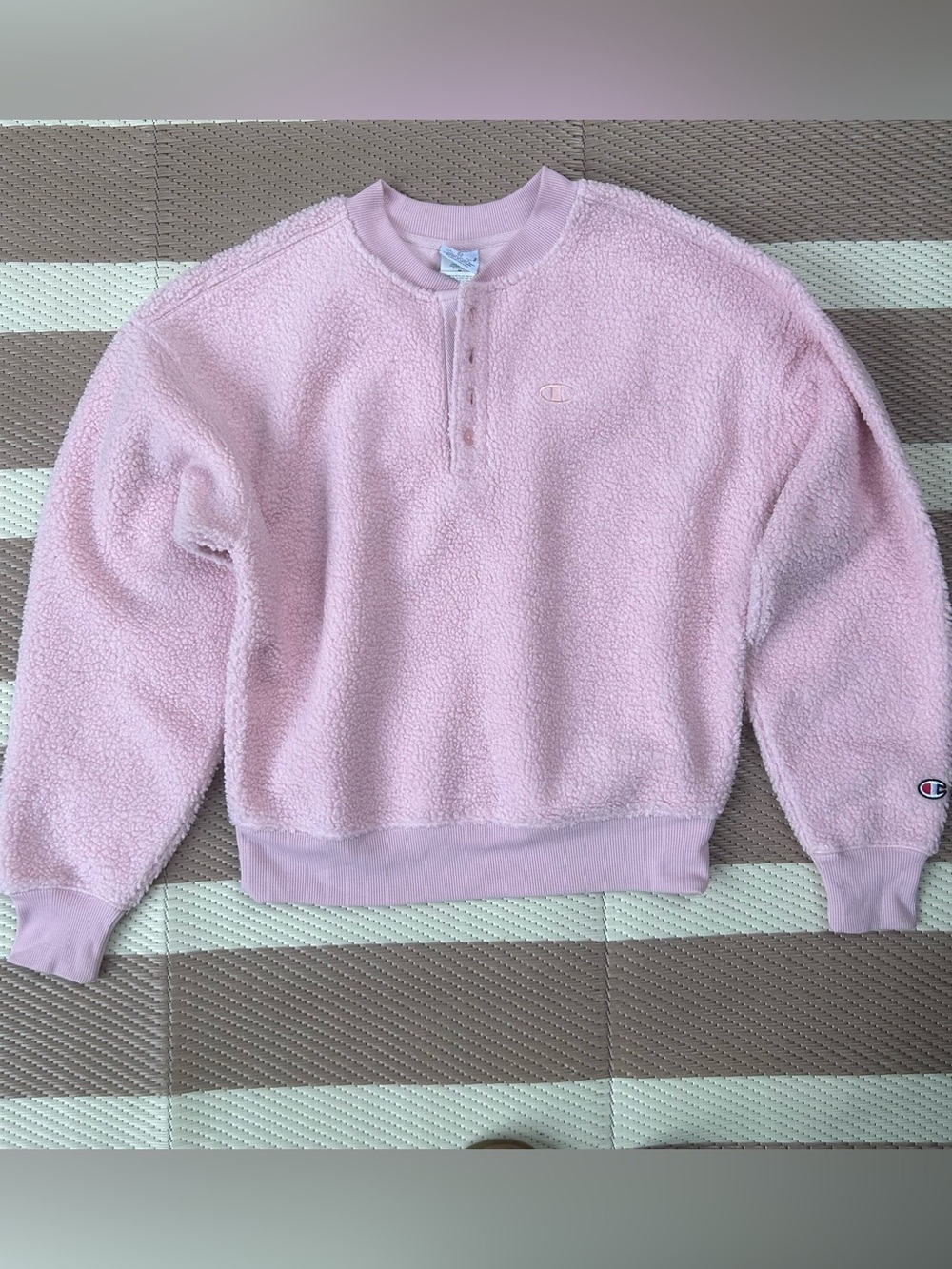 Champion Light Pink Sherpa Henley Pullover Jacket